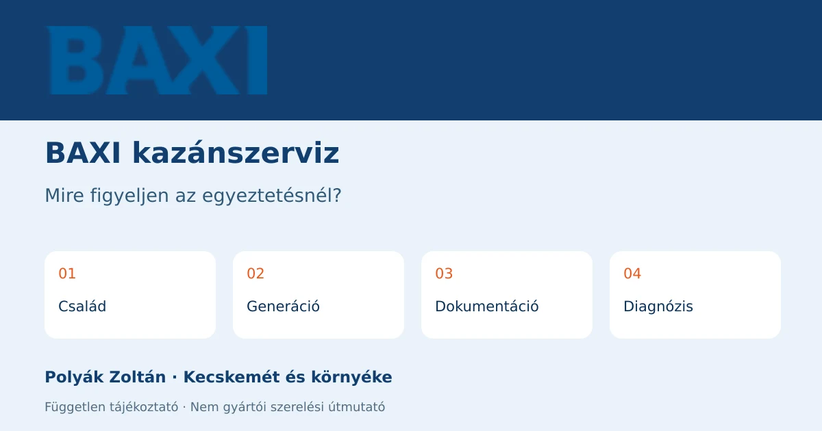 BAXI szerviz-egyeztetés: Család, Generáció, Dokumentáció, Diagnózis